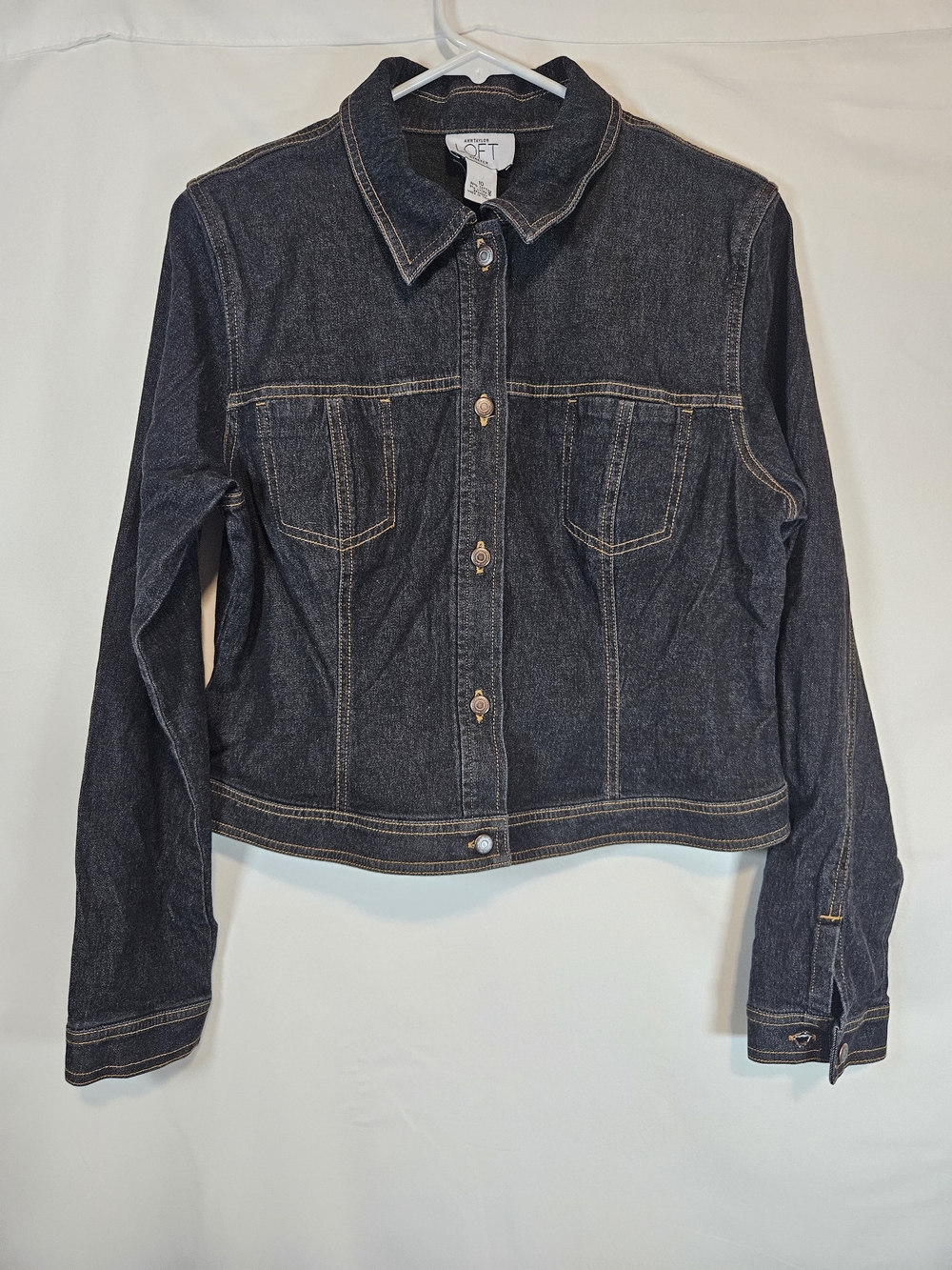 LOFT Dark Indigo Denim Jacket with Contrast Stitching